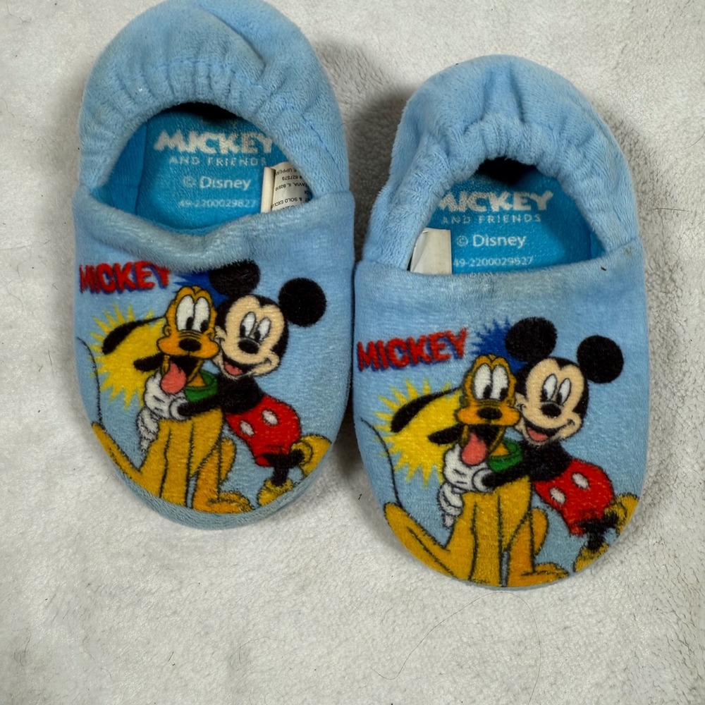 Disney Mickey Mouse Pluto Kids Blue Plush Slippers Size 7/8 House Shoes Aldi‎